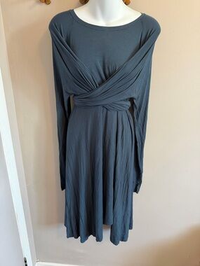 DKNY slate blue Double Layer Integrated Wrap Tunic Medium